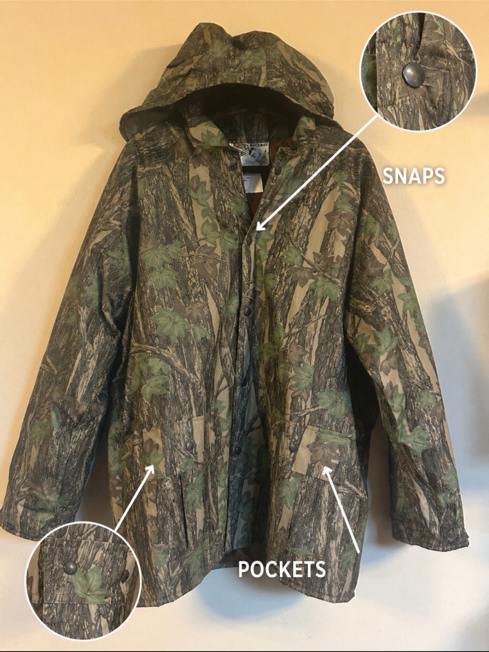 Men's Hooded Camo Raincoat - Green/Brown
